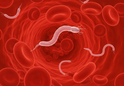 3D Illustration of Microfilaria Worms in Blood, Parasitic Nematodes Causing Filariasis