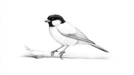Obraz premium Hand-drawn illustration of a small bird perched on a branch showcasing detailed feathers