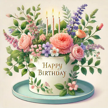 
A beautifully illustrated cake with an elegant and artistic floral design