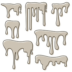 Dripping paint with stroke. Chocolate substance drips and flows. Substance flow set.