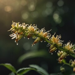 Naklejka premium Close-Up of Vibrant Summer Blooms with Dew Drops in a Serene Garden Setting