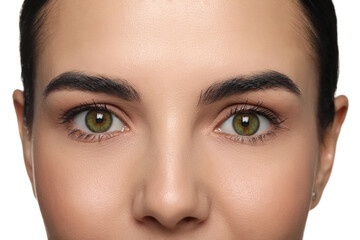 Closeup view of woman with green eyes