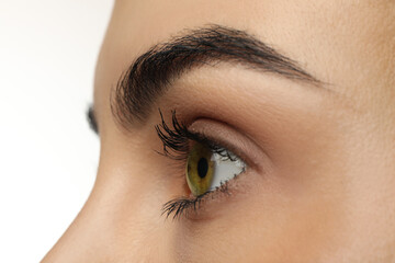 Closeup view of woman with green eyes