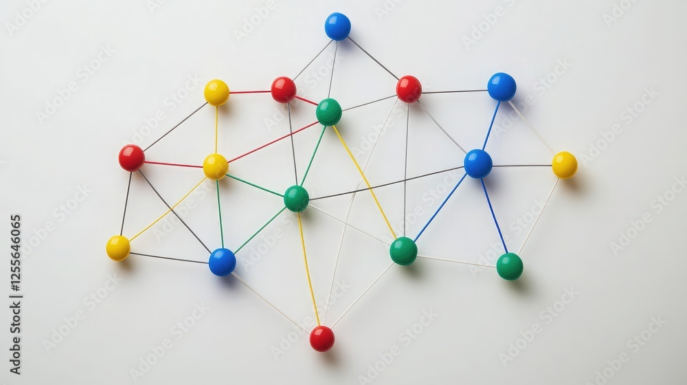 Poster a digital network diagram with interconnected nodes, illustrating building a business network and co