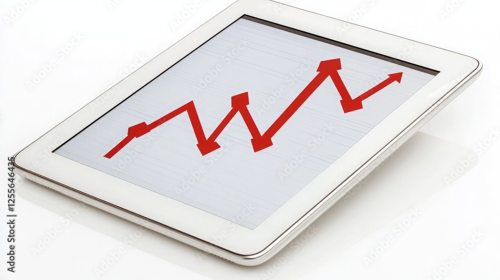 Poster a digital tablet displaying a rising line graph, indicating technological advancement and growth in 
