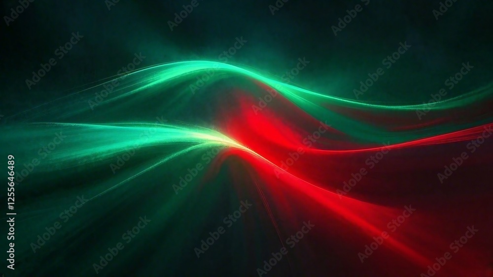 Poster fractal waves of red and green light create an abstract energy backdrop