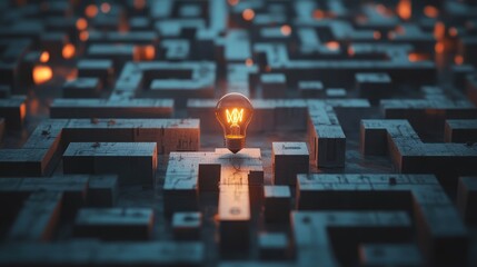 A flowchart with arrows leading to a light bulb icon, representing brainstorming leading to innovative business ideas