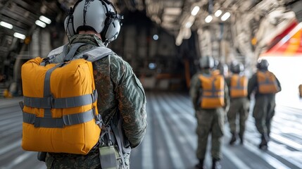 Military Personnel in Airplane Hangar