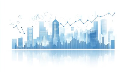 Fototapeta premium A futuristic city skyline with financial graphs integrated into the architecture, symbolizing the future of financial planning
