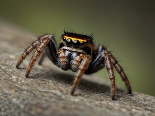 Close-Up Macro of Colorful Jumping Spider With Beautiful Eyes on Green Background