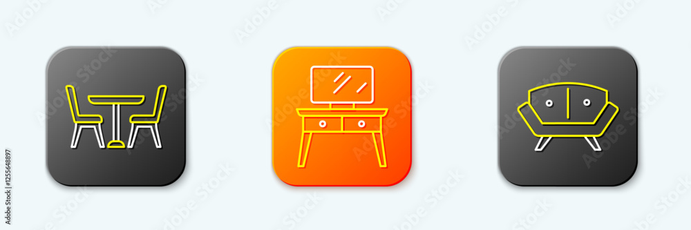 Poster set line table with chair, dressing table and sofa icon. vector