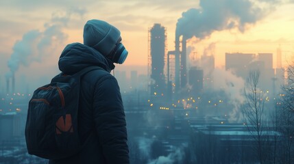 Silhouette of Industrial Cities Under Haze
