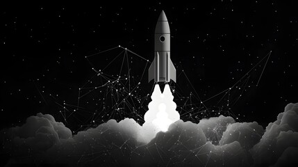 Fototapeta premium Rocket launch business startup concept with form lines, showcasing innovation, growth, and modern business themes