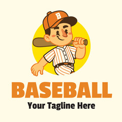 Mascot Logo of Happy Baseball Player