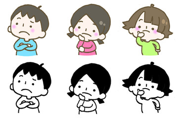 あごに手を当てて考える子ども