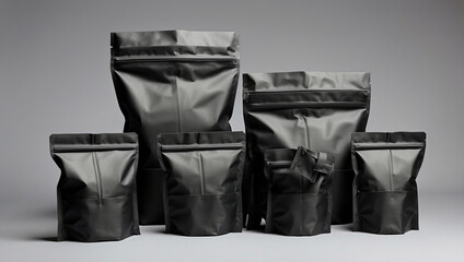 A Versatile Set of Black Doypacks for Stylish Packaging Solutions