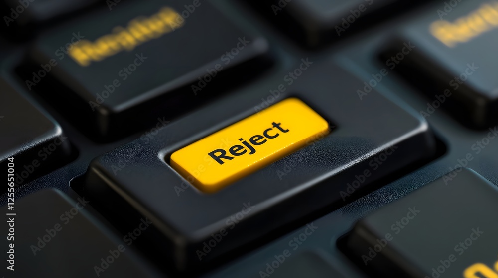 Poster yellow reject key on a black keyboard, close-up view, showcasing technology and productivity