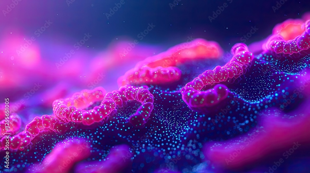 Poster Microscopic ocean life idea. Vibrant macro shot of colorful cellular structures under a microscope.