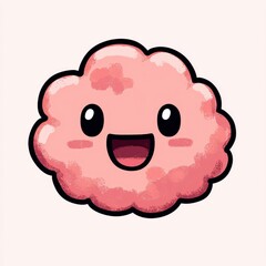 Happy Pink Brain Cloud Character Illustration