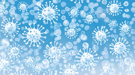 Virus pattern, blue background, microscopic view, medical illustration