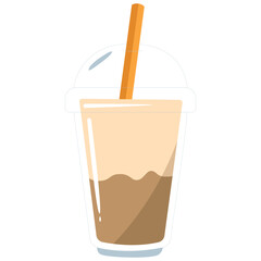 Glass of iced milk coffee with a straw, perfect for summer refreshment, coffee shop promotions, beverage menus, social media posts.