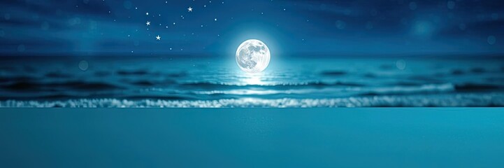 Fototapeta premium Serene Night Full Moon over Ocean Waves Peaceful Seascape