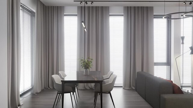 Luxurious open plan studio apartment with modern furnishings. 3d render