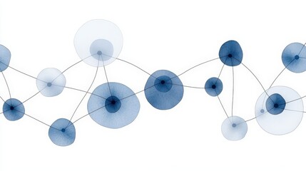 Fototapeta premium Abstract watercolor circles with connecting lines showcasing a network in blue tones and patterns