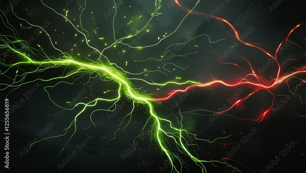 Poster glowing green energy with lightning and abstract patterns