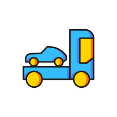 Color Car transporter truck for transportation of car icon isolated on white background. Flat filled outline style with shadow. Vector