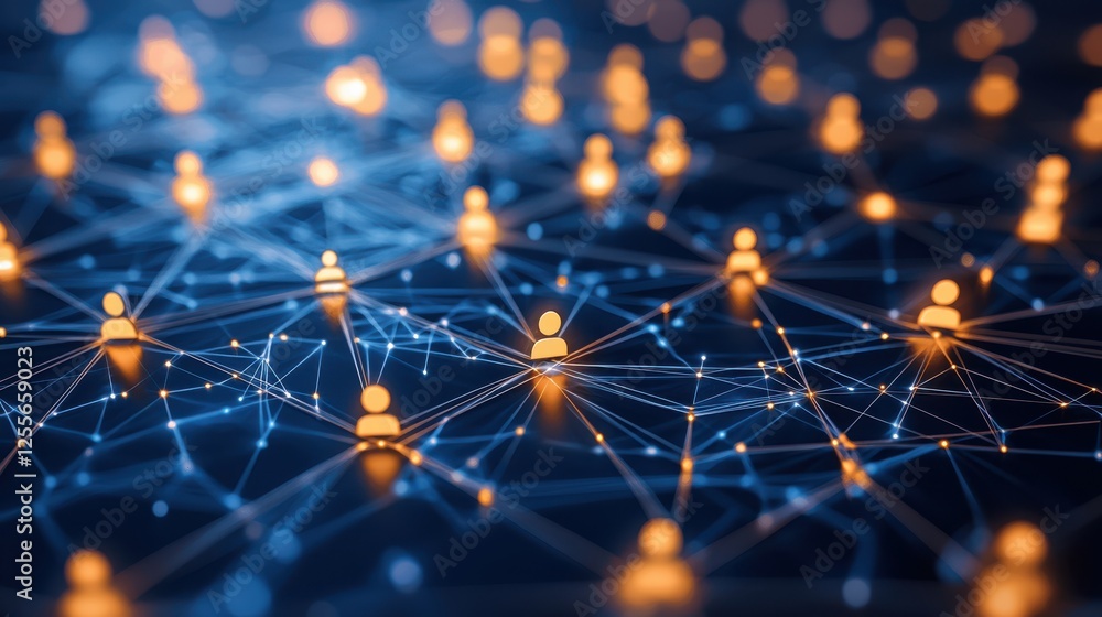 Aufkleber digital network with glowing connections and user icons, symbolizing communication and collaboration