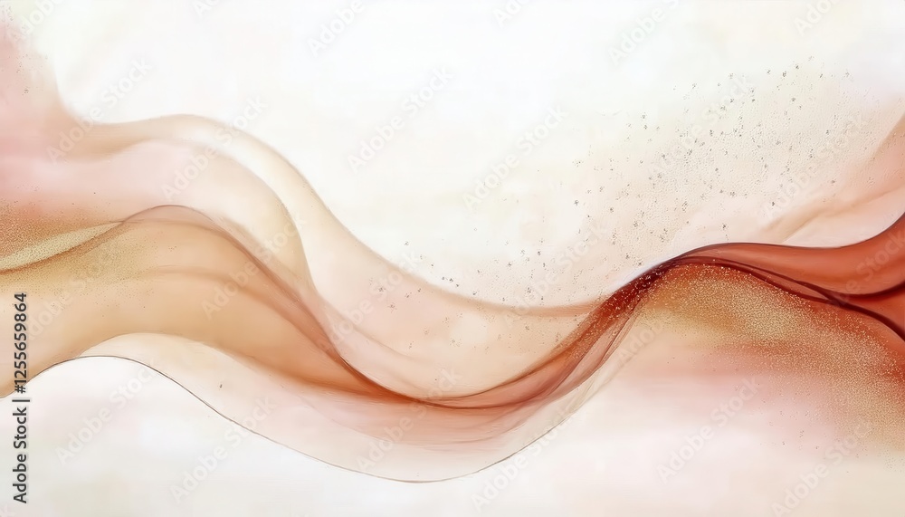 Poster abstract flowing peach wave texture with soft gradient and dotted particles, perfect for modern background or wall art

