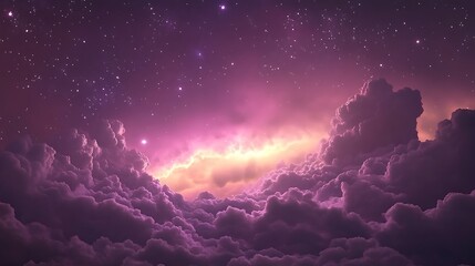 Purple clouds, night sky, stars, fantasy