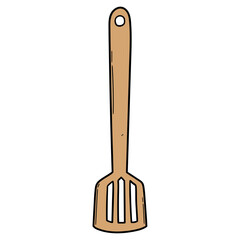 Hand drawn cartoon kitchen wooden spatula on white background.