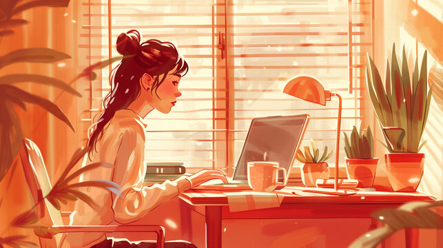 A young woman sitting  at a desk