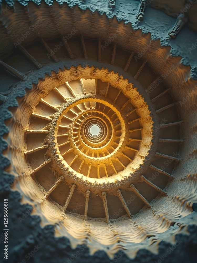 Aufkleber a mesmerizing, spiraling staircase descends into darkness, illuminated by a single light at the bott