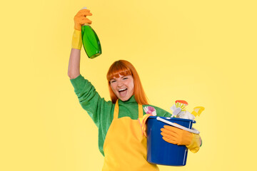 Celebrate cleaning with vibrant energy and joy at home in a playful setting