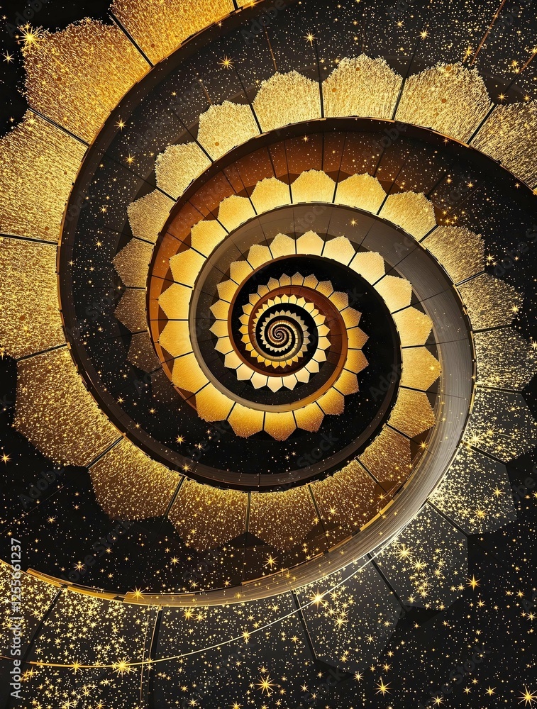 Poster A mesmerizing, spiraling staircase descends into darkness, illuminated by a single light at the bottom, creating a sense of depth and mystery
