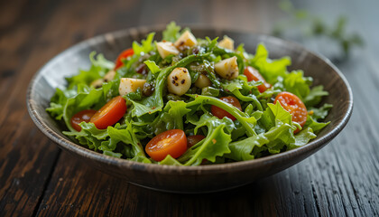 Arugula salad with cherry tomatoes and cheese