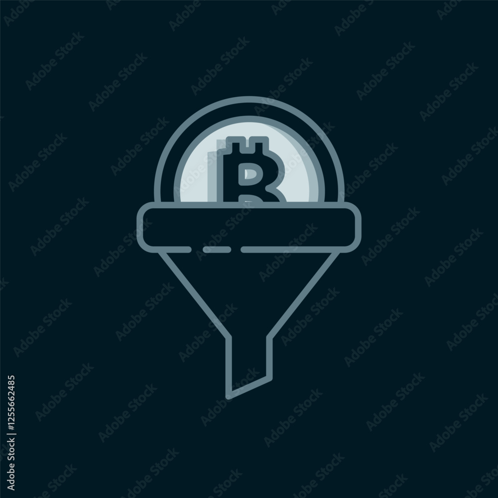 Poster line sales funnel with bitcoin icon isolated on black background. infographic template. flat filled 