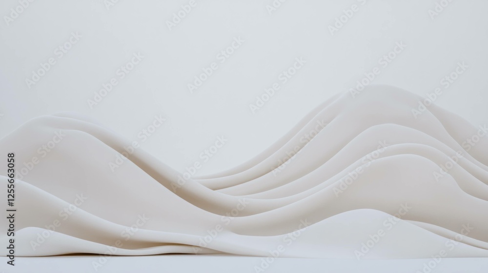 Poster abstract white waves resembling fluid shapes, creating a minimalist aesthetic with soft contours and