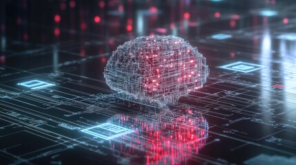 A digital brain composed of circuitry and binary code, representing artificial intelligence in business processes