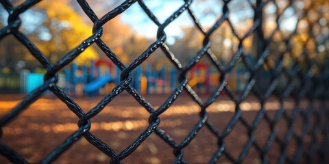 Fototapeta premium Autumn Playground Through Chain Link Fence