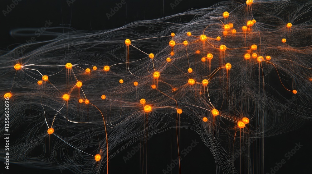 Poster a digital map with glowing nodes, representing the network of innovative ideas spreading globally