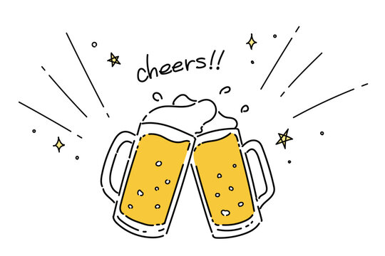 ビールの乾杯イラスト(カラー02) キラキラ 星