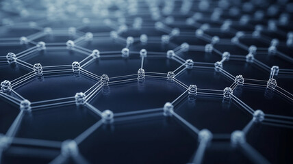 Fototapeta premium close up view of hexagonal network structure, showcasing interconnected lines and nodes, representing advanced technology and materials science