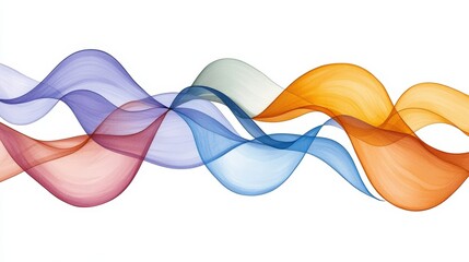 Colorful Flowing Fabric Waves on a White Background in Soft Pastel Tones and Dynamic Shapes