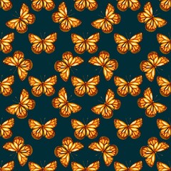 Seamless pattern bright butterflies on dark background wallpaper, wrapping paper, design