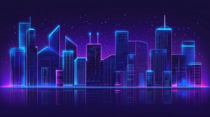 Fototapeta premium A futuristic city skyline with holographic projections, symbolizing the future of urban business innovation