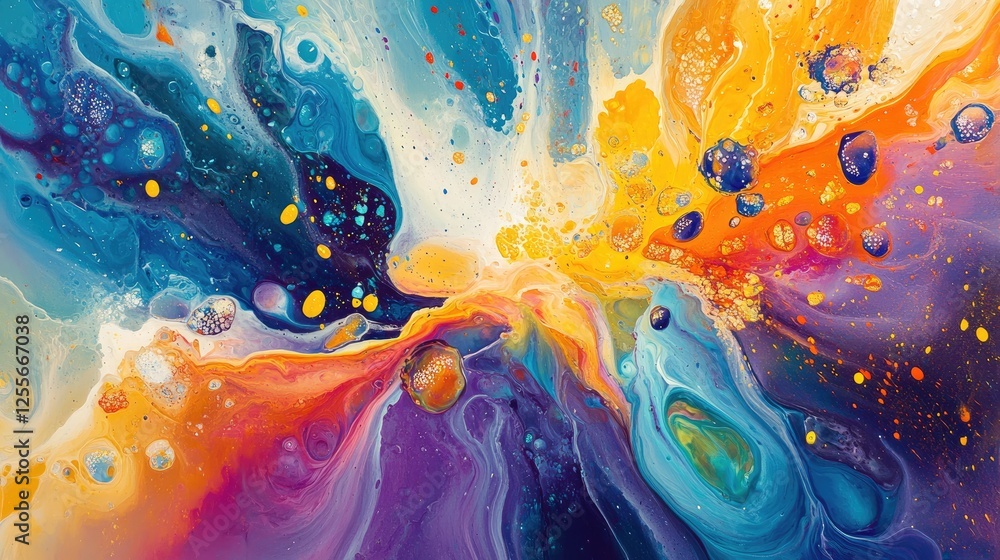 Poster vibrant paint splashing and swirling in water, blending together in vivid clouds of color and flowin